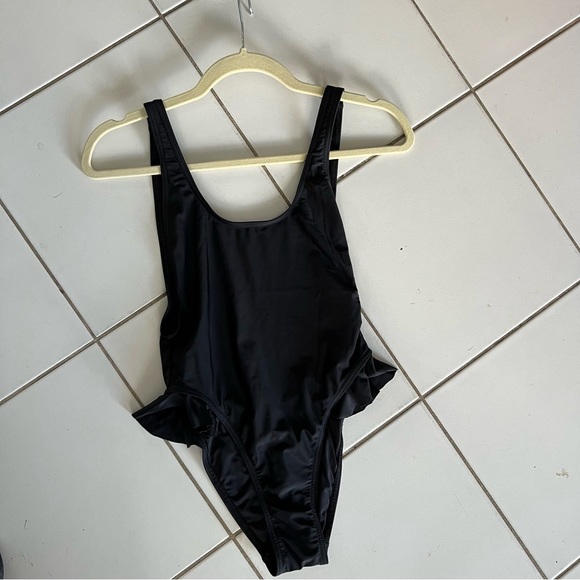 Free People X Gnash Swim One Piece bikini swimsuit black ruffle low back side 2 - Picture 10 of 14